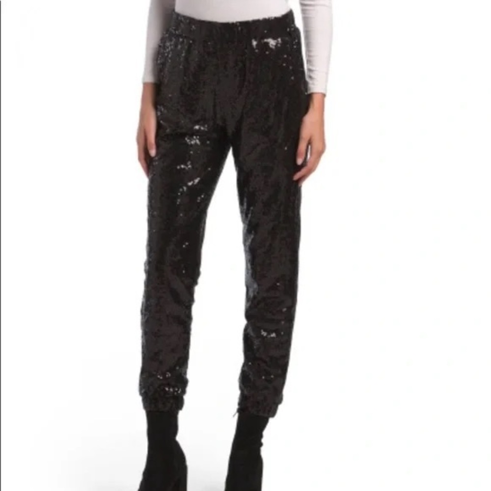 7 For All Mankind Sequins Joggers Pants Pull-On Pockets Black Sz M